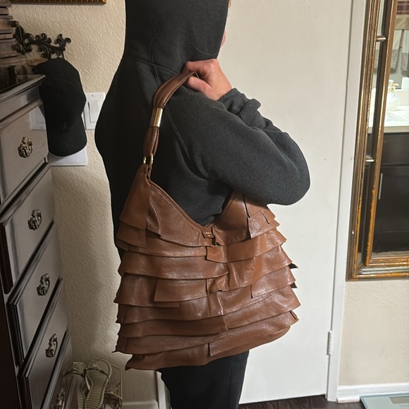 YVES SAINT LAURENT St. Tropez Hobo Ruffle Leather *AUTHENTIC* - Picture 5 of 12